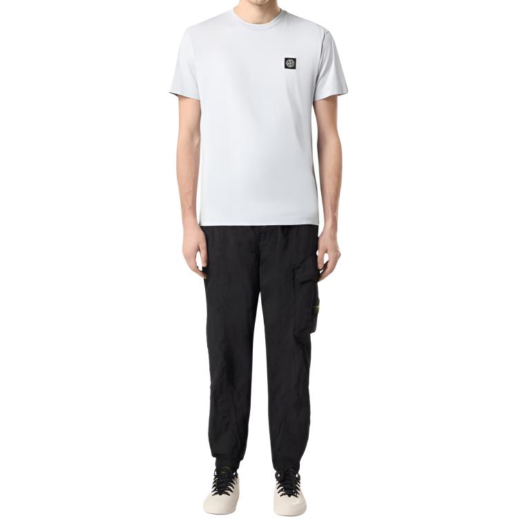 STONE ISLAND Logo Rundhals Kurzarm T-Shirt Herren Tops Himmelblau K1S1521000-39S0013-V0041