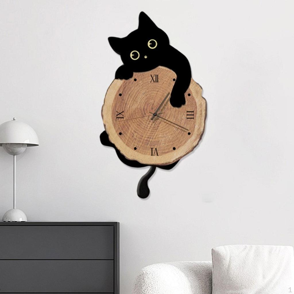 Clock Decorative Cute Non Ticking Swinging Tail Silent for Bedroom Office Living Room Indoor