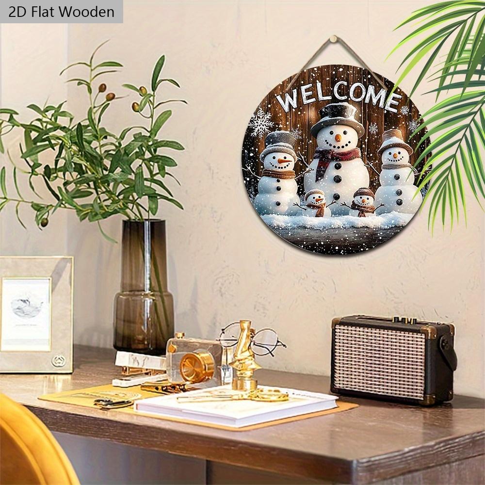 Rustic Christmas Wooden Sign with Adorable Snowman Pattern - Navidad Round Sign for Front Door, Wall Hanging Decor - Ideal Christmas Ornament