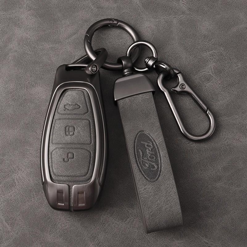 Car Sticker Ford Leather Alloy 3 Buttons Car Key Cover Case Shell Fob For Ford Fiesta Focus Mondeo Kuga Escape C-Max /Grand C-Ma