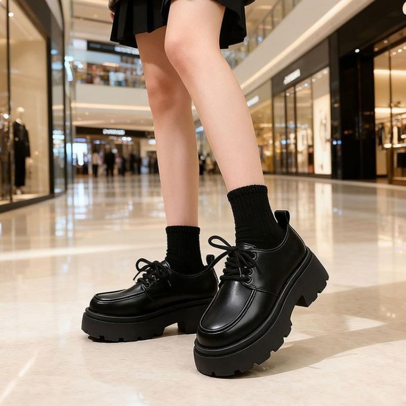 Neue Loafer mit dicker Sohle für Damen, Lederschuhe mit dicker Sohle, Einzelschuhe mit Schwamm zur Höhenerhöhung