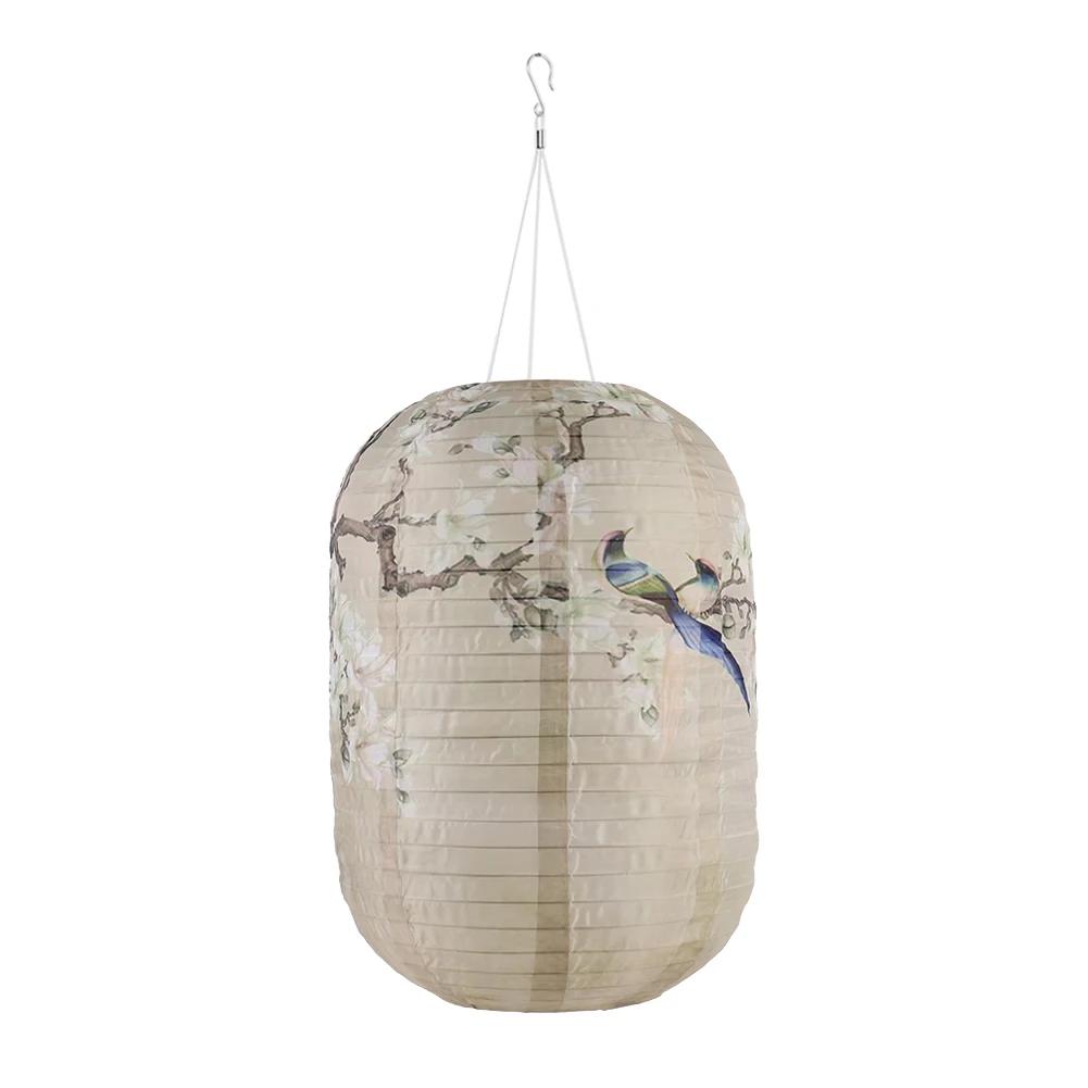 Solar Powered Print Hanging Lantern Nylon Cloth Traditional Decorative Lamp Lantern Atmosphere Light New Year Holiday Decoration