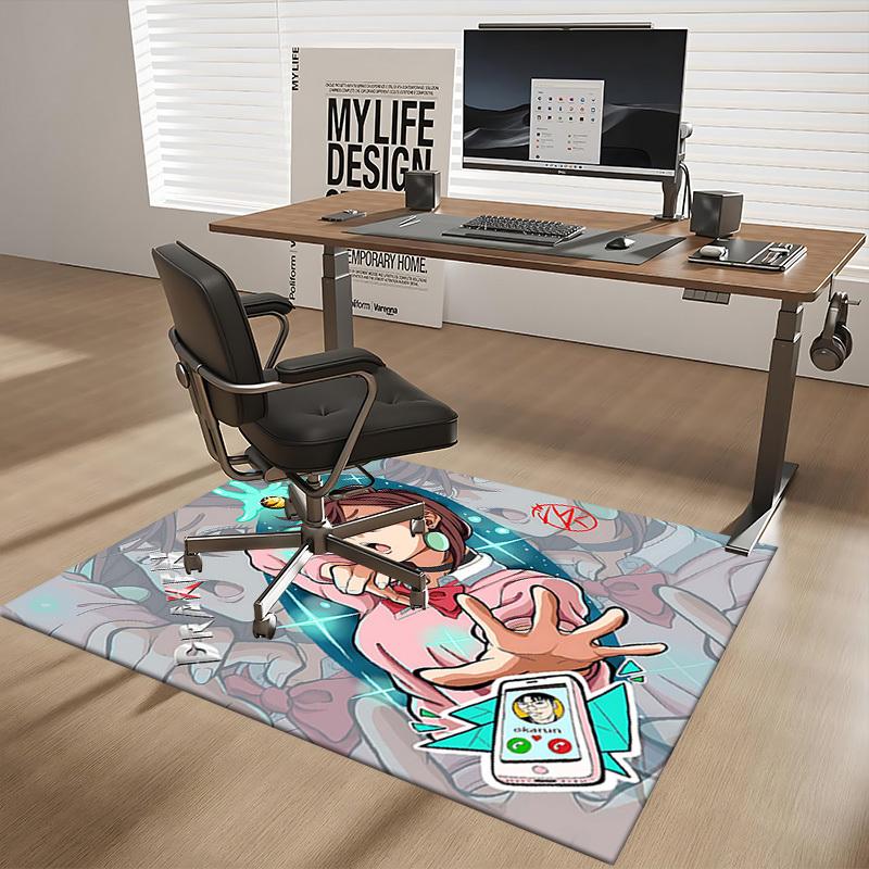 1pc Anime Cartoon Design Chair Mat, Okarun Office Chair Pad with Drakon Logo, Non-Slip Carpet for Home Decor, Suitable for All Seasons and Perfect As
