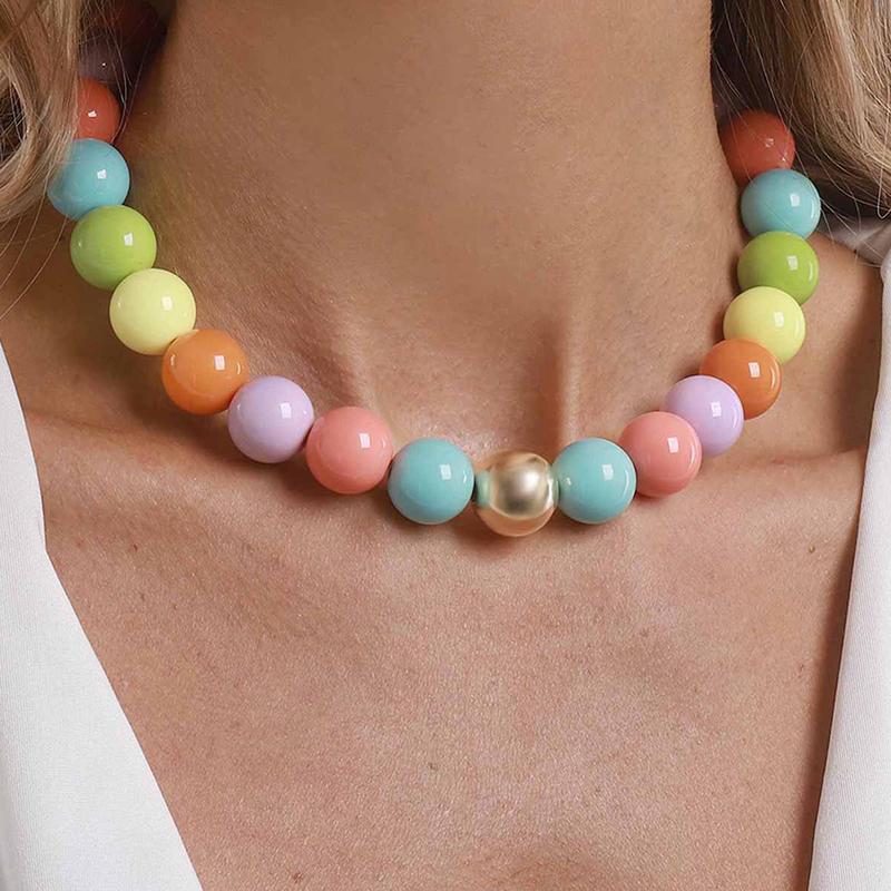 Solid Color Acrylic Bead Necklace Sweet Candy Colored Bead Fashion Cute Bohemian Handmade Colorful Collarbone Chain