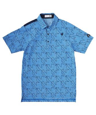 Coq Sportif Short Sleeve Allover Cool High Stretch Cool BL00 [Le Golf] Shirt, Pattern, Touch, Breathability, Forcer, Golf, LG5SHS19M, Men's, (Blue)