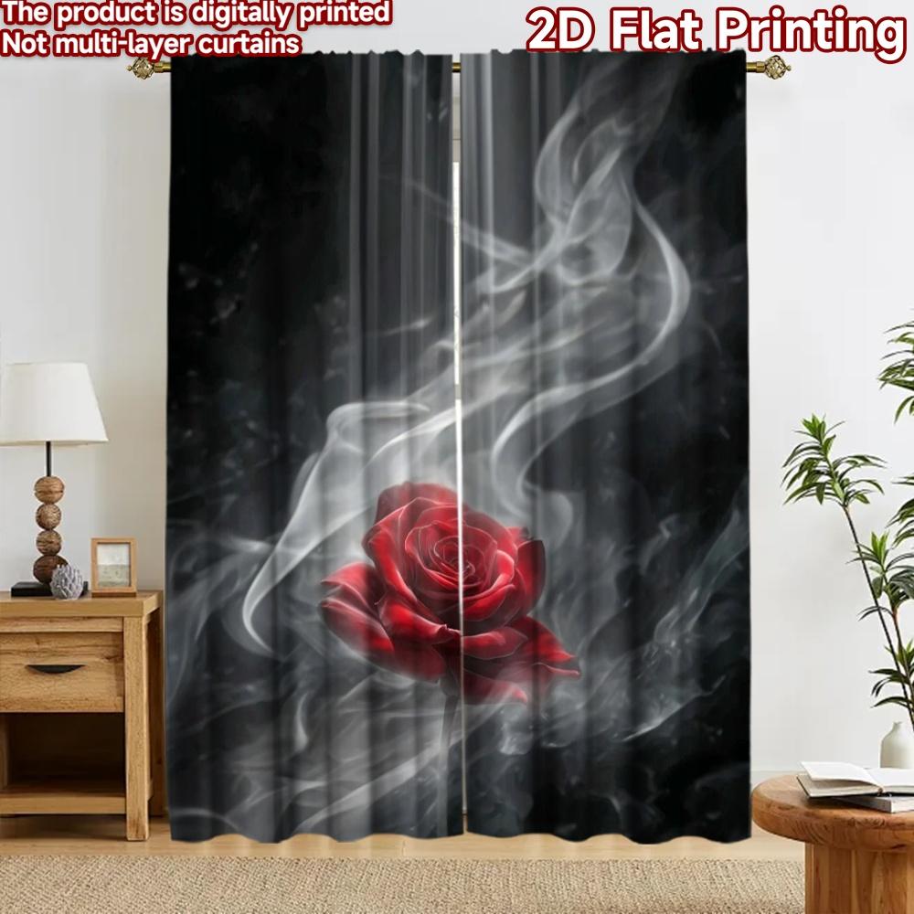 2D flat printing 2pcs Curtain Window Curtains Mystical Red Rose Digital Printed Polyester Drapes Family Party Use for Living