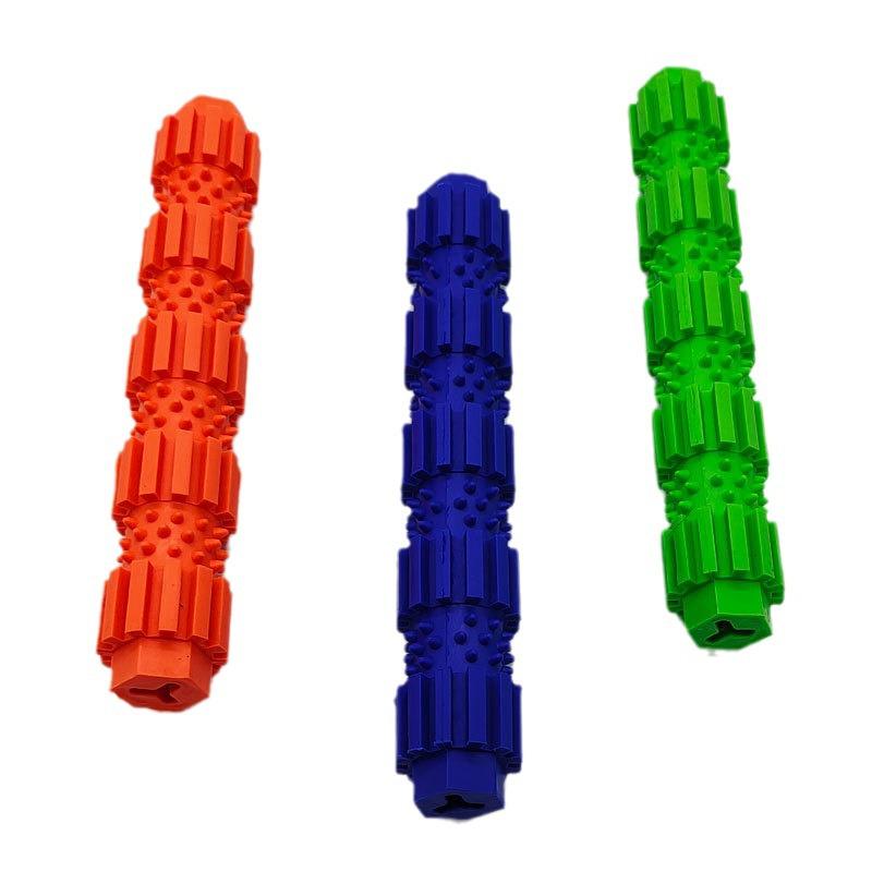 TPR Chew Stick for Dogs: Teething, Teeth Cleaning, Food Dispensing, Spiky Puzzle, Small Size.