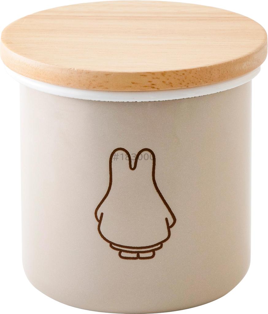 Fuji Enamel Miffy Pastel Storage Container/Canister, Wooden, with Lid and Gasket, 9cm, Greige, Ghost Miffy Enamel