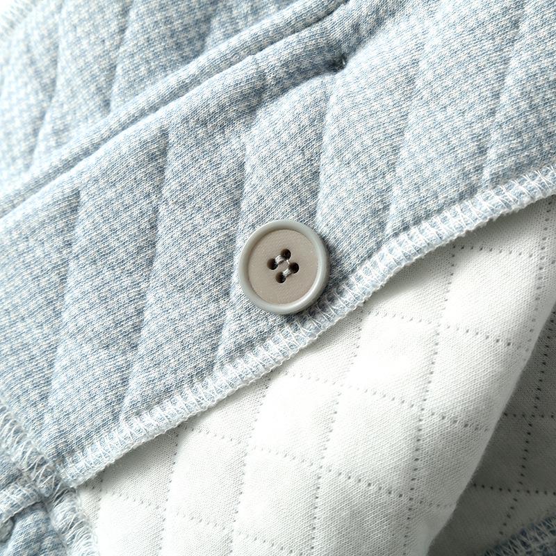 Męska Pikowana Piżama z Haftem - Trójwarstwowa Bawełna Powietrzna, z Długim Rękawem, Ciepła, Odzież Jesienno-Zimowa