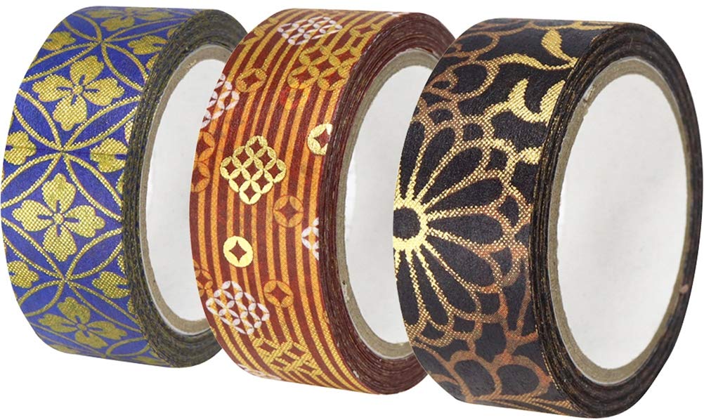 Kamiiso Sangyo Washi Paper Masking Kimono Beauty Set 15mm wide x 7m Japanese-made Tape, 3-Roll (Choyo, Shippo-jima, Shippo), long, GR-0520
