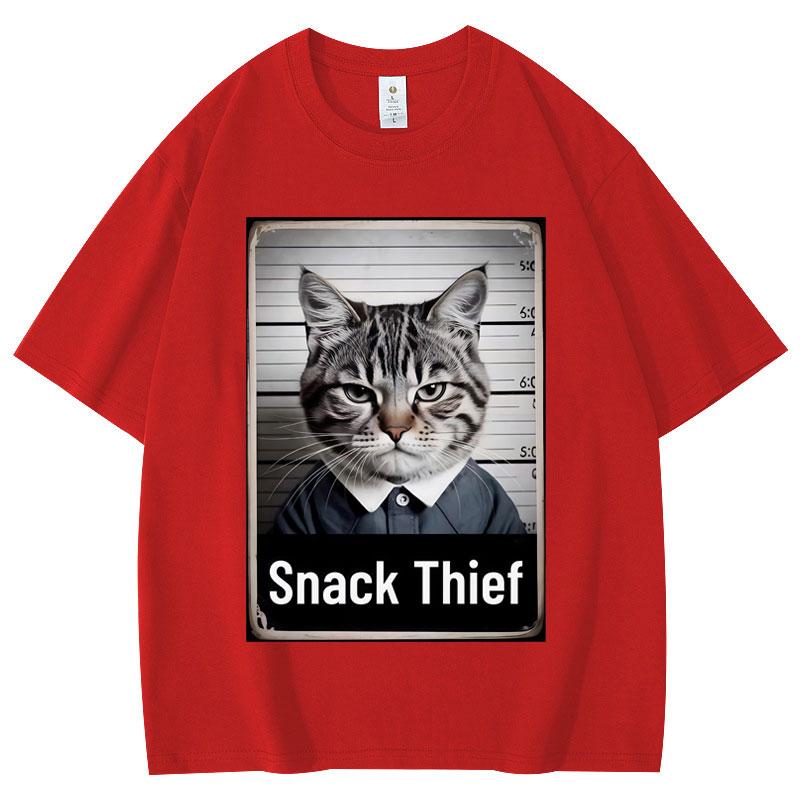 

Snack Thief Funny Cat Meme Graphic T Shirts Men Women Fashion Cartoon Short Sleeve Summer High Quality Cotton Breathable Top 4XL