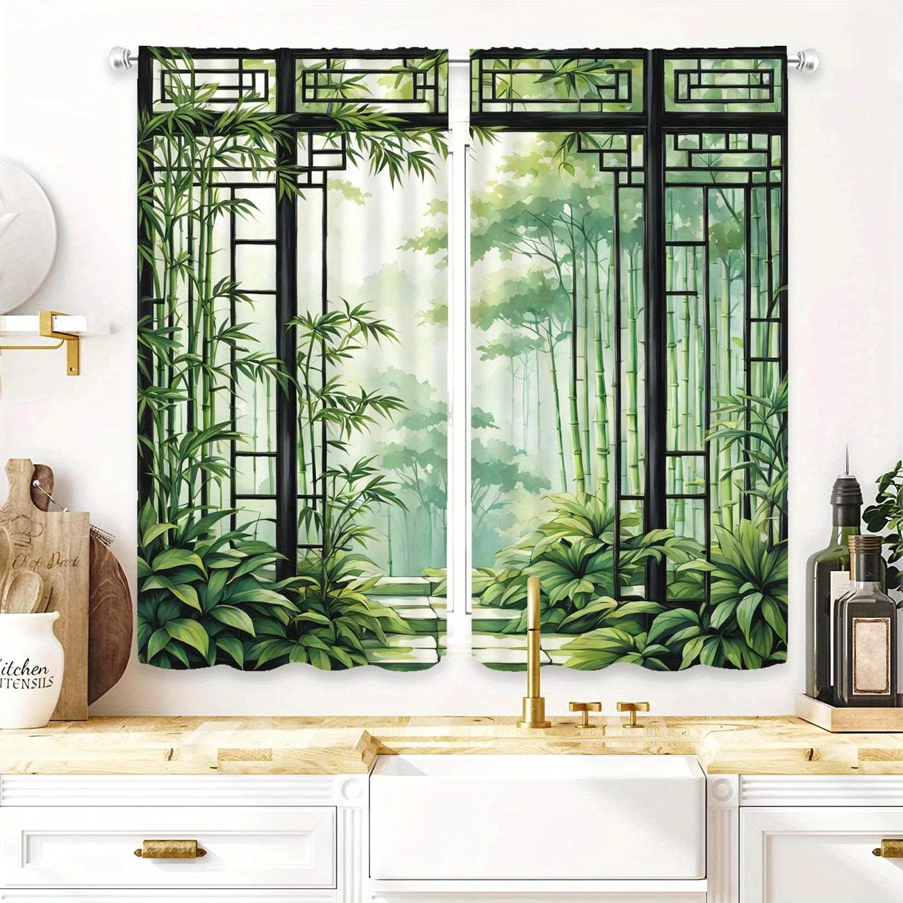 

3D green bamboo - Printed curtains, pole bag curtains, home decoration, room decoration 14Wx39L(35x100CM)x2