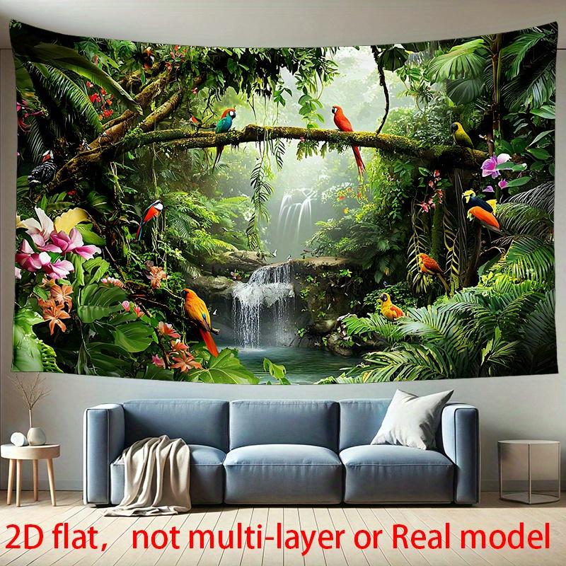 Enchanting Tropical Paradise Tapestry  Vibrant Birds and Lush Greenery Wall Hanging for Home Decor
