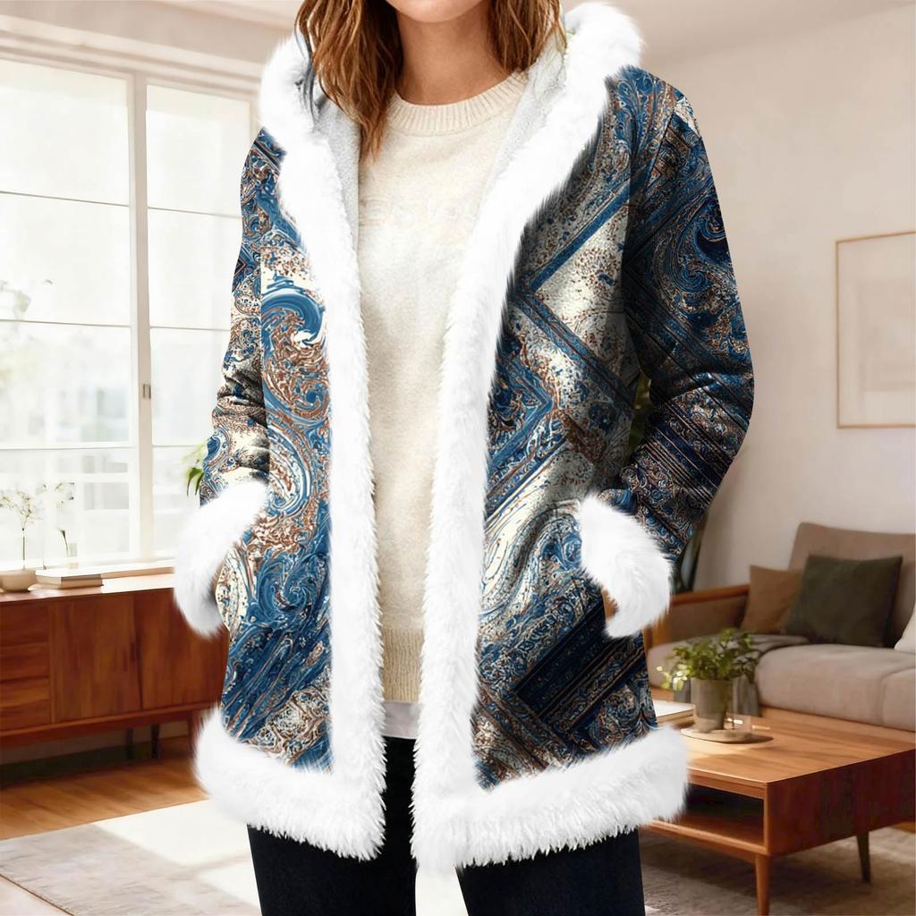 Women's Casual Fleece Hooded Cardigan With Pockets Warm Outerwear