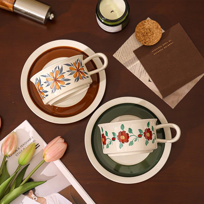 Premium Finnish Medieval Coffee Cup and Saucer Set Gift High Value Ceramic Mug Hand Painted Retro Festival