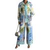 Europäisches und Amerikanisches Neues Mode-Personalisierte-Bedruckte Leinen-Langarmhemd und Hose Zweiteiliges Set