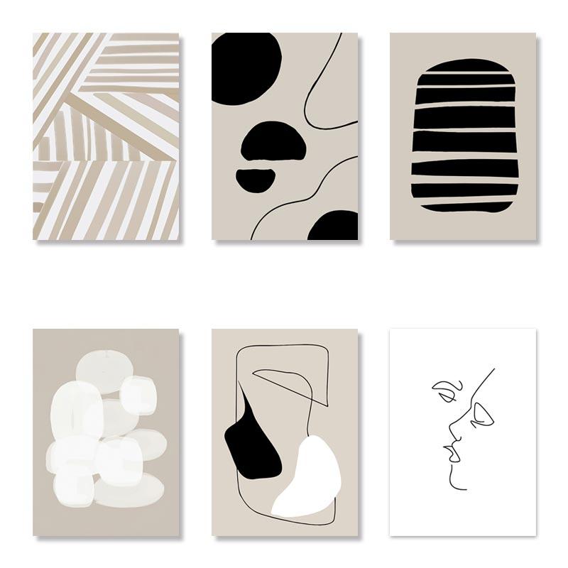 Minimalistická abstraktní čárová malba na plátně Béžová černá Plakát a tisk Nástěnné moderní obrazy Tisk pro obývací pokoj Home Decor