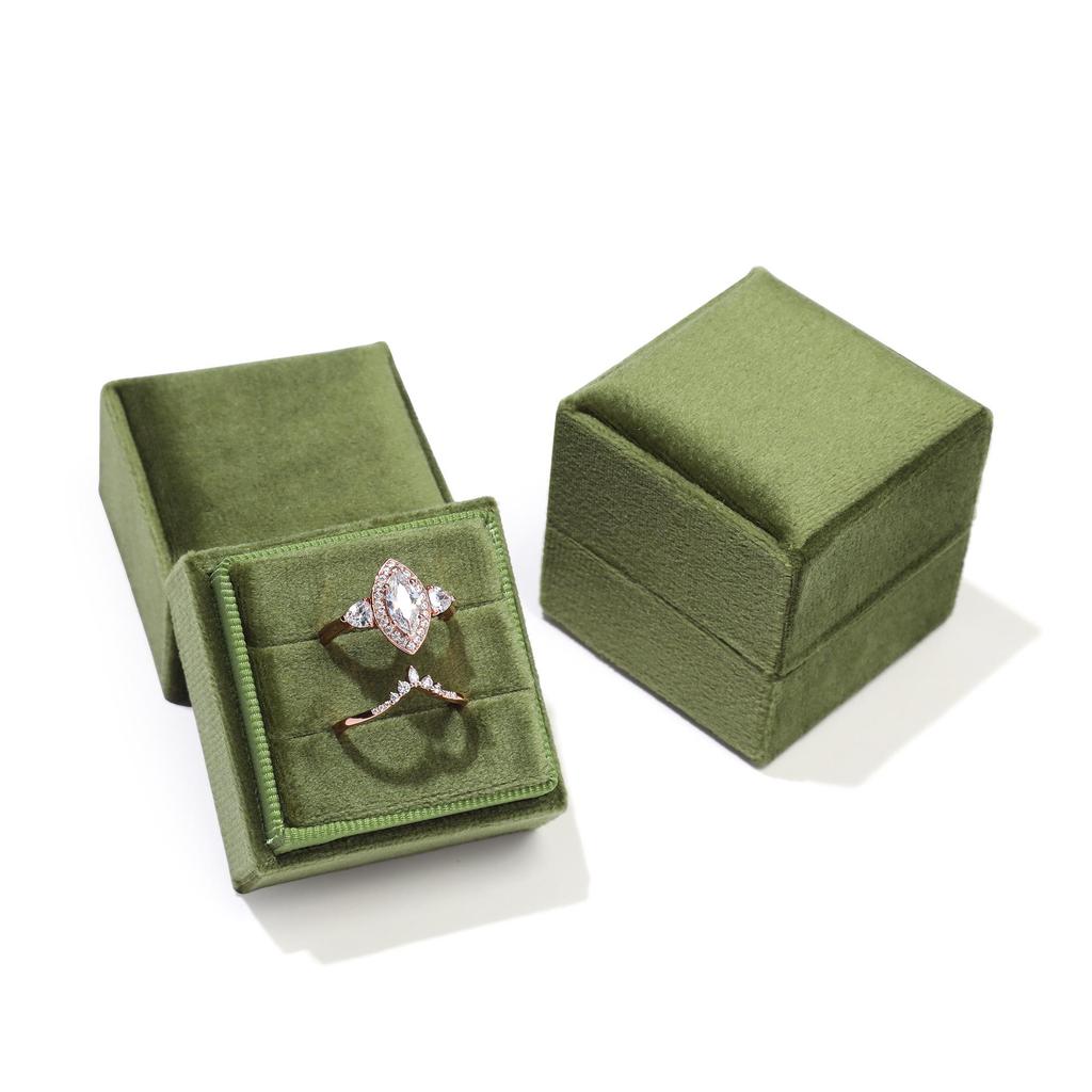 Velvet Vintage Ring & Earring Box with Lid - High-Grade Feel, Single/Double Ring Slots