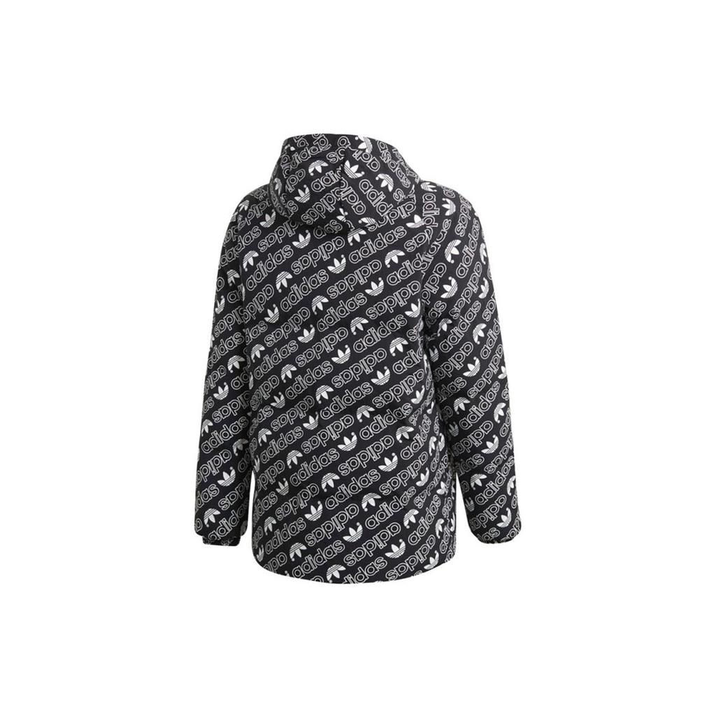 adidas originals Monogram JKT Full Print logo Reversible Stay Warm hooded down Jacket Black White Men's DP8561