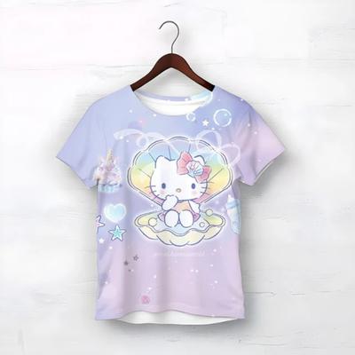 Dětské kreslené tričko s potiskem Hello Kitty, roztomilé batikované vícebarevné tričko, dívčí módní měkké pohodlné tričko