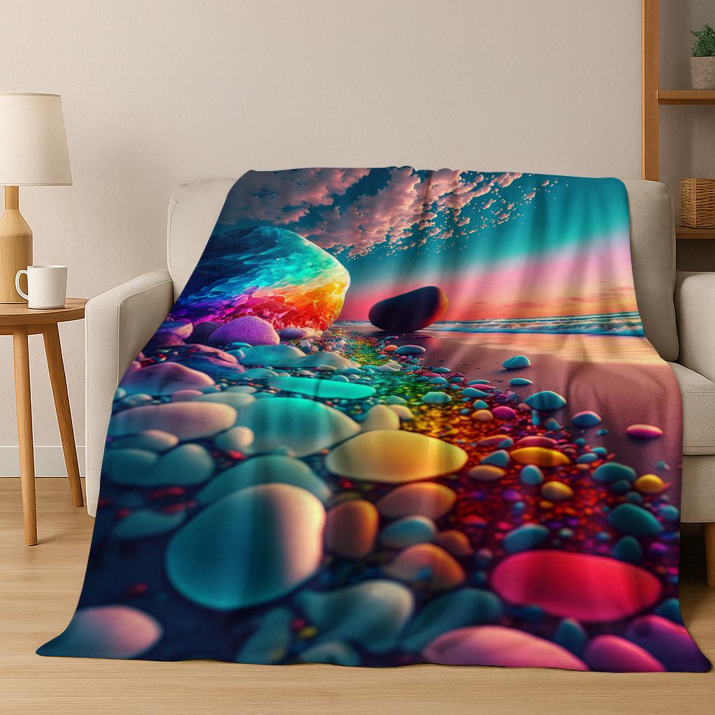 

3D Cobblestone Soft Stone Pebble Flannel Blanket Soft Warm Blanket for Bedroom Living Room Bed Travel Camping Picnic Gift 75x90cm