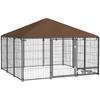 Metal and Oxford Fabric Dog Playpen with Bowl Door, 211x211x151 cm, Black and Brown
