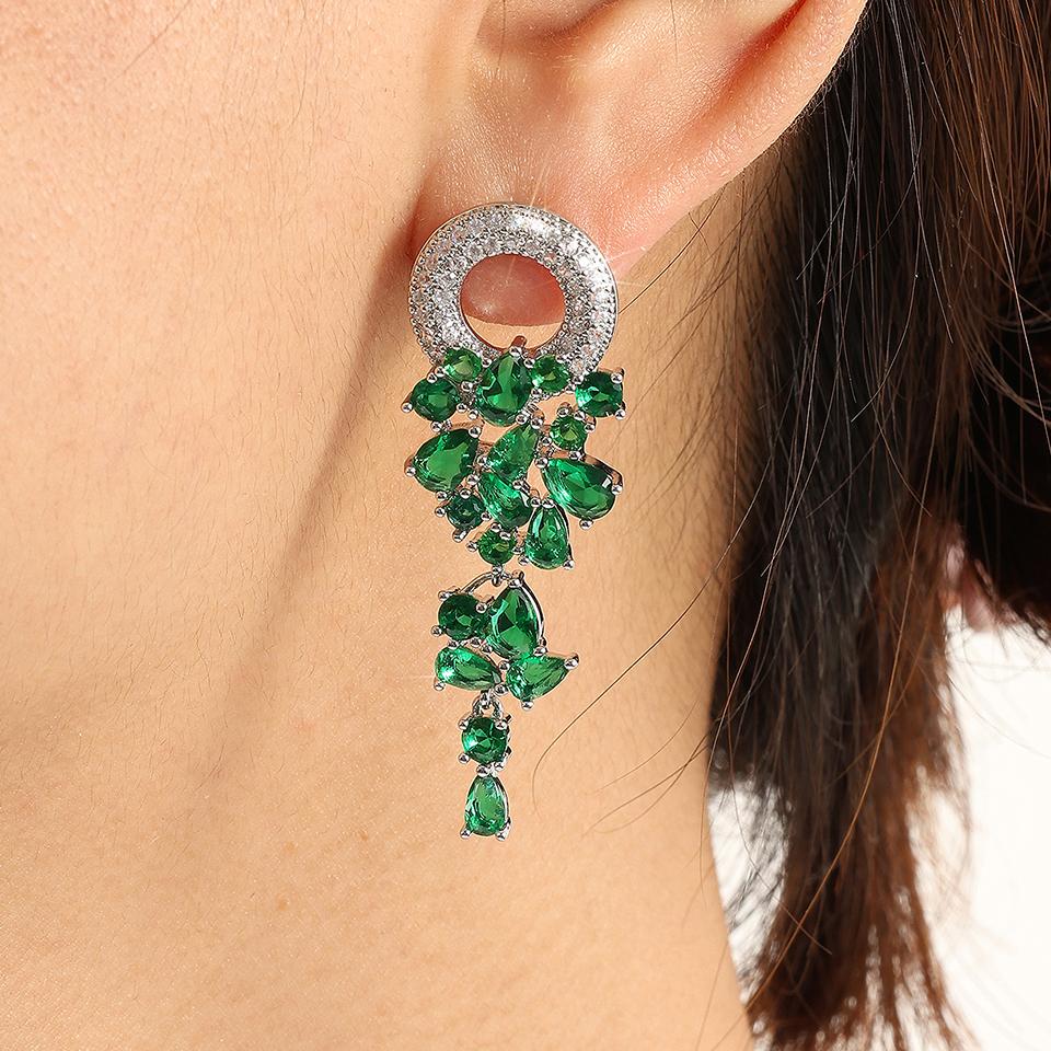 ZAKOL Vintage Sparkling Zircon Flower Dangle Earrings for Women Luxury Crystal CZ Bridal Long Earring Engagement Zircon Gift