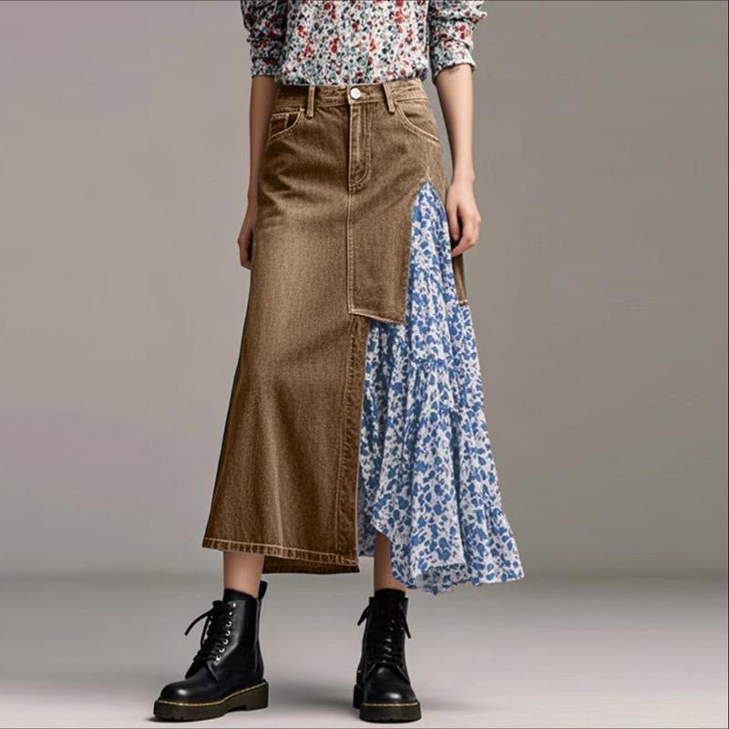 

ZANZEA Женские летние повседневные юбки пэчворк с цветочным принтом 4XL хаки