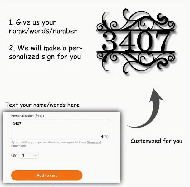 Personalized Durable Metal Address Sign: Name & Number Outdoor Wall Art
