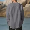 Men Shirt Round Neck Long Sleeve Loose Fit Shirt Pure Color Pleated Casual