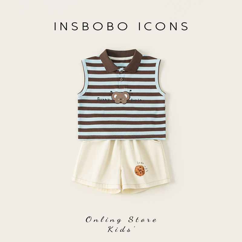 Insbobo Boys Suit Summer 2026 New Style Boys Vest Two-Piece Set Summer Kidsren s Clothing Handsome Kidsren s Clothing Blue Coffee Strips 80