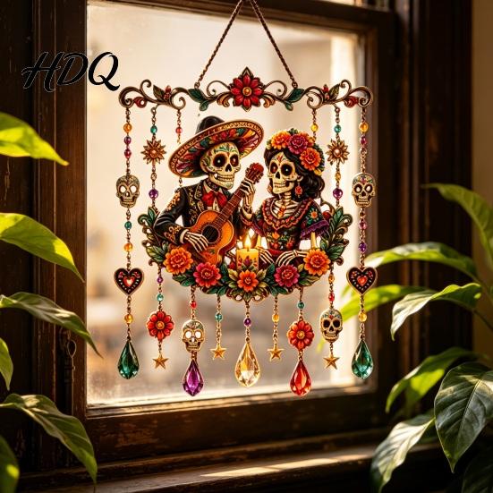 Modern Wind Chimes for Office Holiday Sun Catcher Chime Acrylic Festive Hanging Decor Christmas Elegant Halloween Day of The Dead Glowing