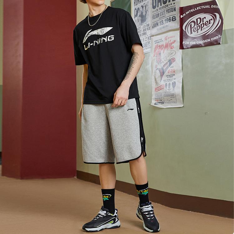 Li-Ning Sports Fashion Series Logo Print Round Neck T-Shirt Men Tops Black AHSR543-2