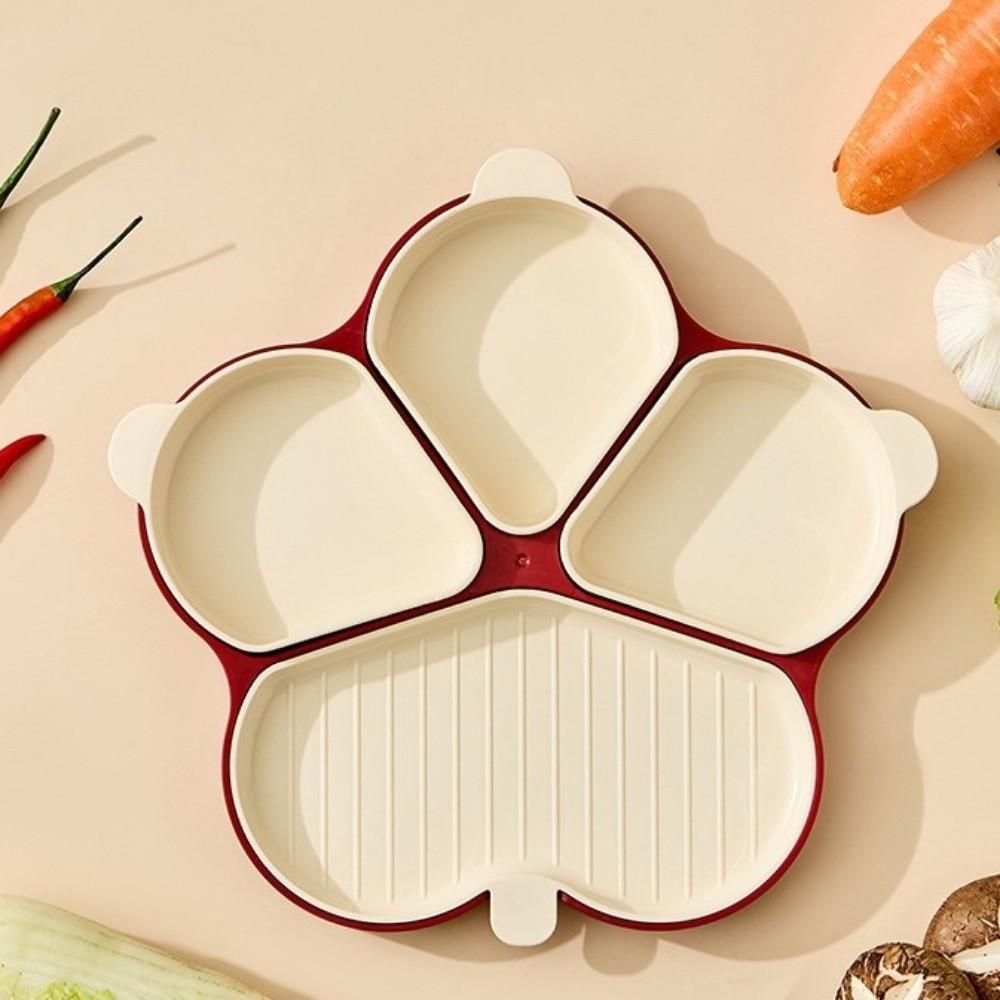 Plastic Kitchen Preparation Plate Reusable with Scoop Holder Dinner Plate 4 Compartment Durable Spoon Rest Dinnerware
