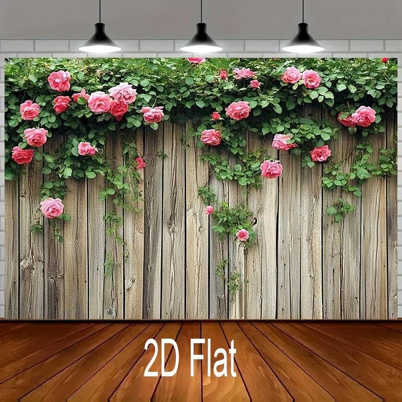 A piece of rustic-style wooden rose garden background fabric with green leaves suitable for use in birthday celebrations