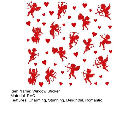 50 Stück Glitzer Amor-Form Ausgeschnittene Fensteraufkleber Valentinstag Rotes Herz Amor Fensteraufkleber für Hochzeit Feiertag Party Dekor