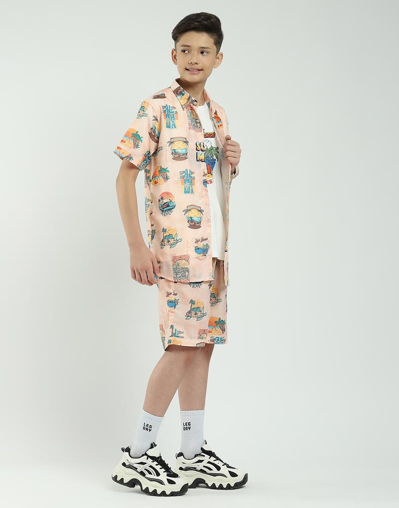 Boys Regular Fit Printed Co-ord Set | Half Sleeve Shirt with Shorts | Casual Co-ord Set for Boys
