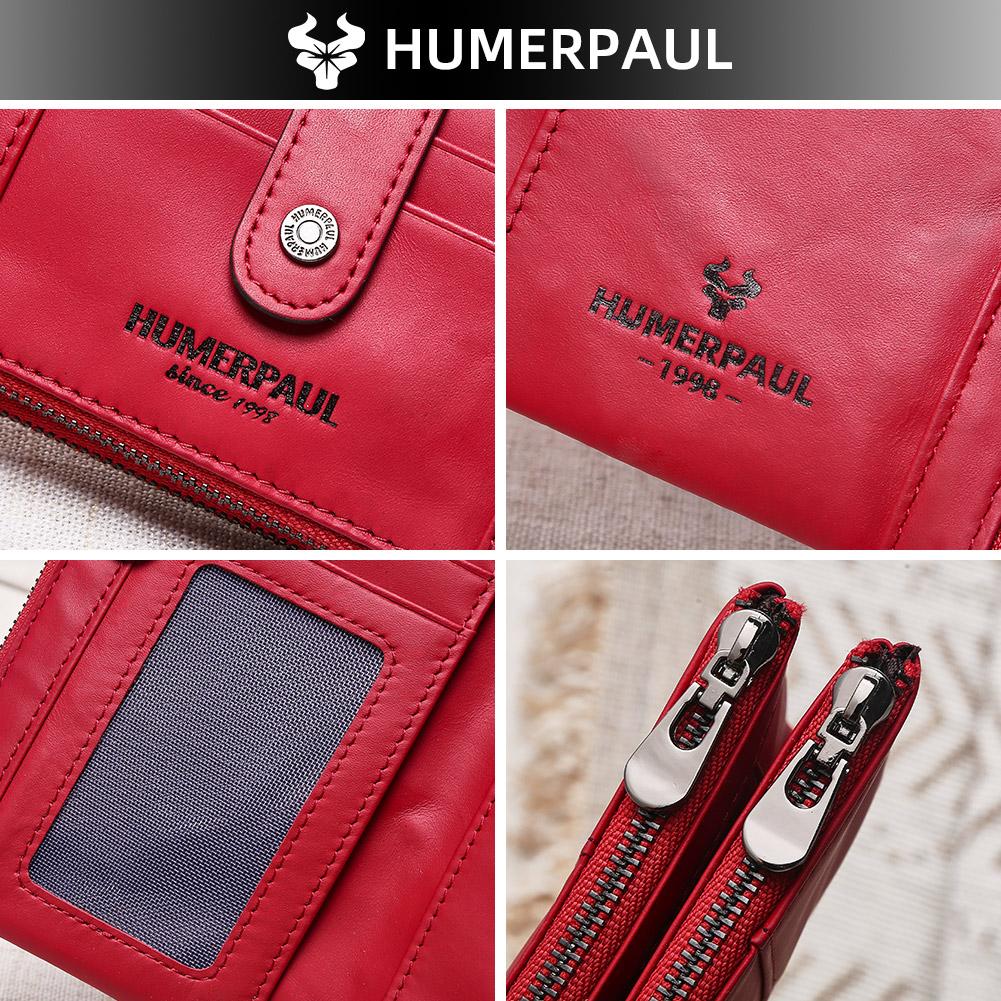 Humerpaul Women Leather Wallet Hand-held Wallet Large-capacity Multi-function First-layer Cowhide Wallet Folding Coin Purse