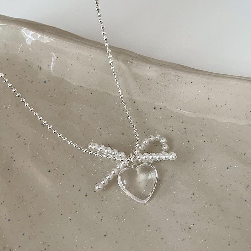 

Прозрачное ожерелье с жемчугом Love Bow, женское, простое, индивидуальное, с высоким чувством моды, темпераментное, универсальное, цепочка на шею, цепочка на ключицу