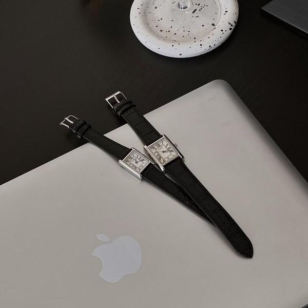 Fet Svart Brun Klassisk Dame Menn Square Square Leather Armbåndsur, Koreansk populære klokker