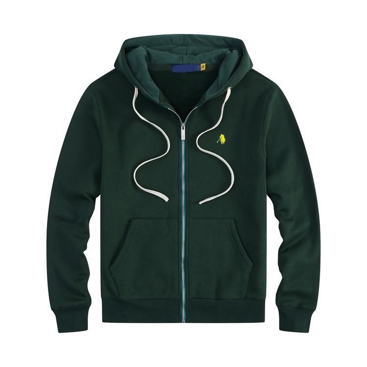 Men's Fleece-Lined Little Pony Embroidered Hoodie - Autumn/Winter, Loose Fit, Plus Size, Solid Color, Polo Style