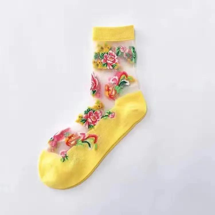 5 Pairs of Women's Summer Thin Style Crystal Silk Socks with Cotton Sole, Anti Slip and Anti Hook Silk