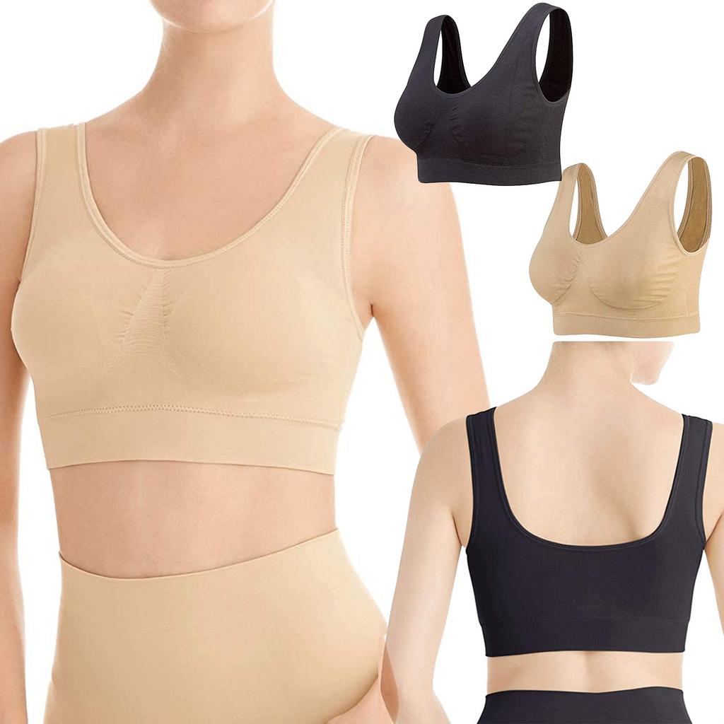 2-Pack Seamless Sports Bra Wirefree Yoga Bra with Removable Pads for Women