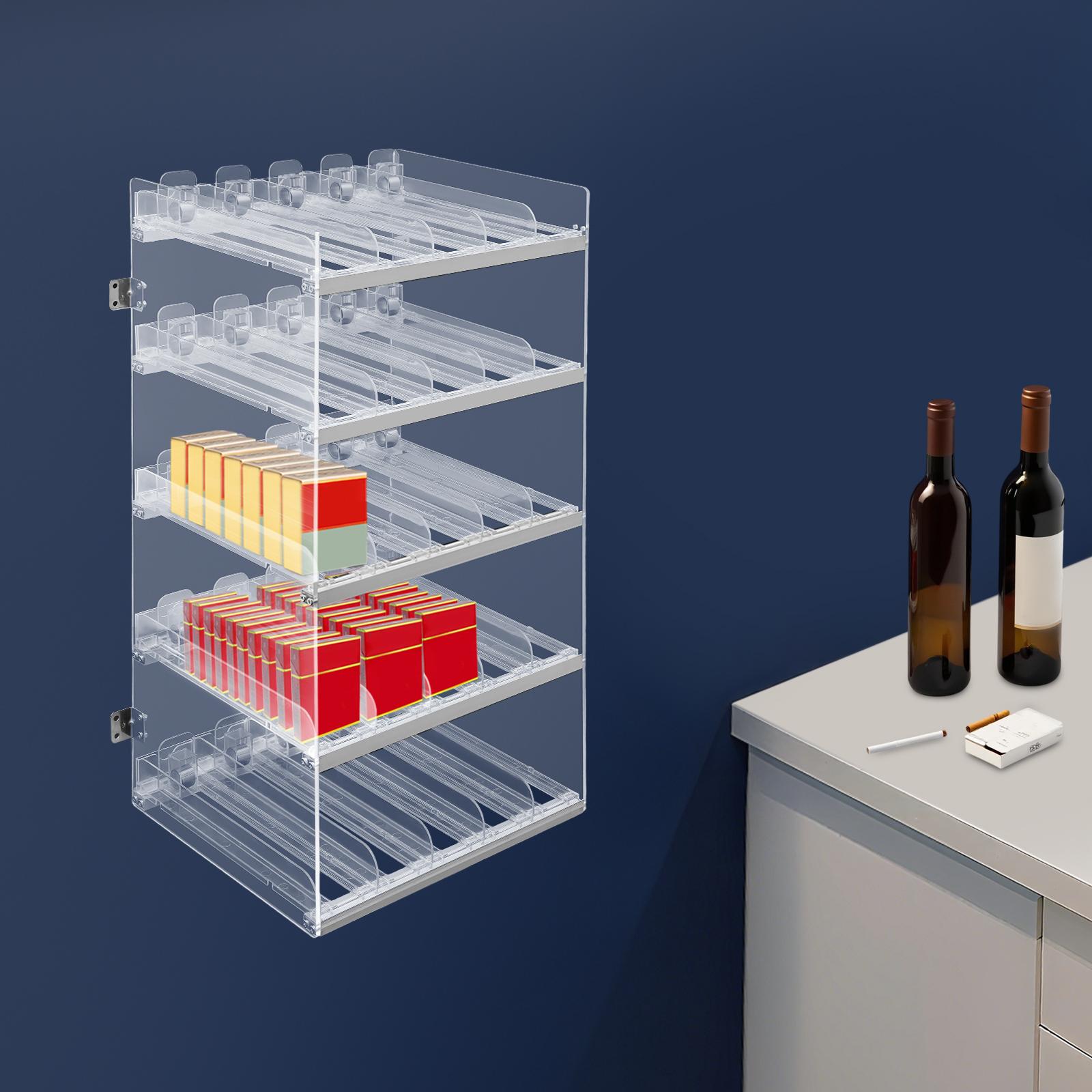 

Clear Automatic Cigarette Display Holder,Assembly Required Wall Mount Pusher Tray Tiers 5 31.5*28.4cm for Supermarkets чистый