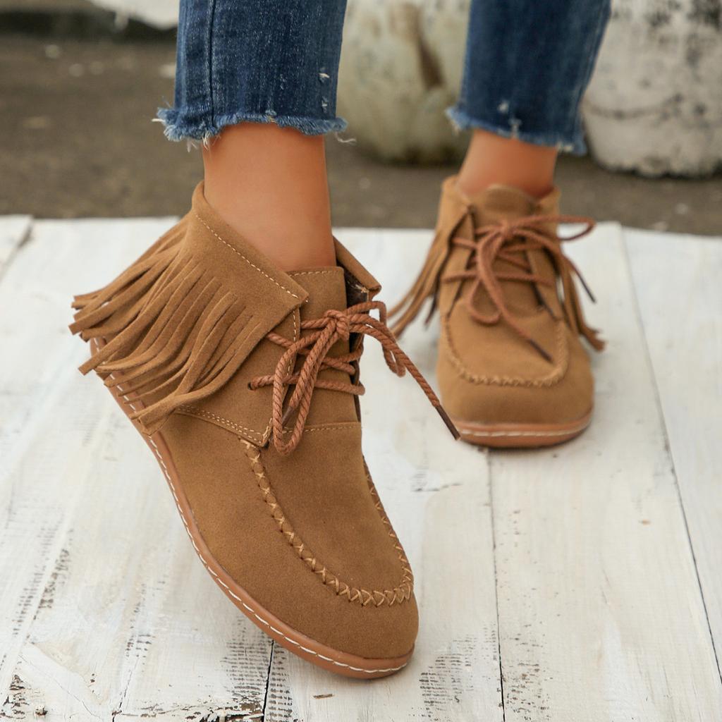 Plus Size Shoes for Women Autumn Fashion Women Lace Up Platform Non-slip Flats Sneakers Tassel Casual 36-43 Women Boots
