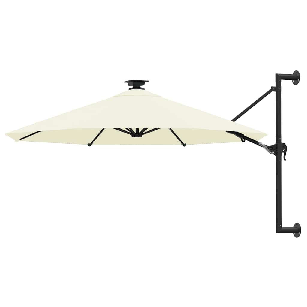 vidaXL Sonnenschirm zur Wandmontage mit LEDs 300 cm Sandweiß creme