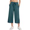 Pantaloni da donna a vita alta con nodo regolabile, fluidi in cotone e lino, gamba larga