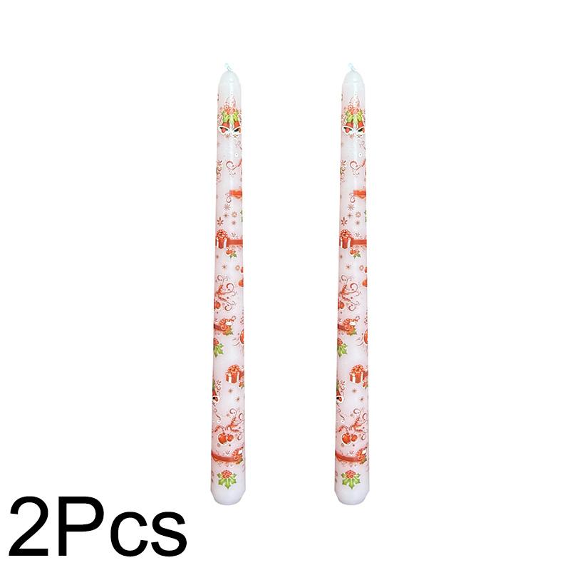 2pcs Tall Unscented Decorations Gift 10 Inch Taper Candle Seasonal Flameless Table Decors Christmas Printed