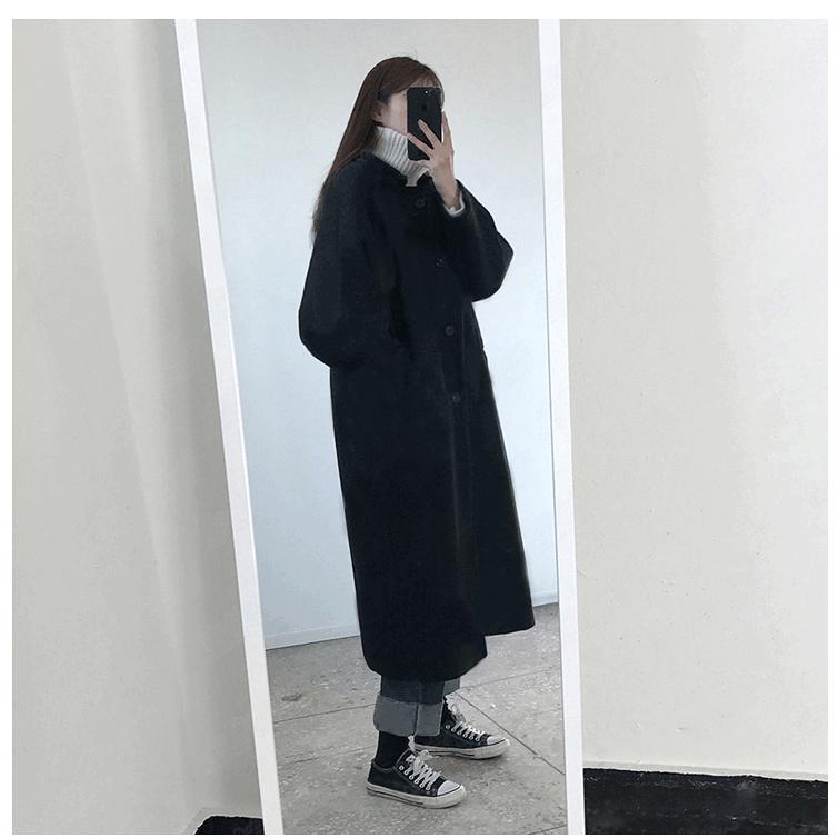Autumn and Winter Long Plus Cotton Thick Single-breasted Coat Woolen Coat Wild Woman Clothing