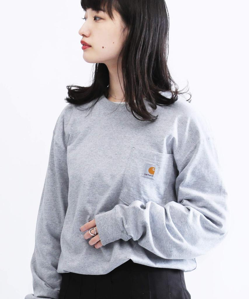 Crew Neck Long with Chest Pocket Long Sleeve M Heather Gray [Carhartt] T-Shirt Men's T-Shirt